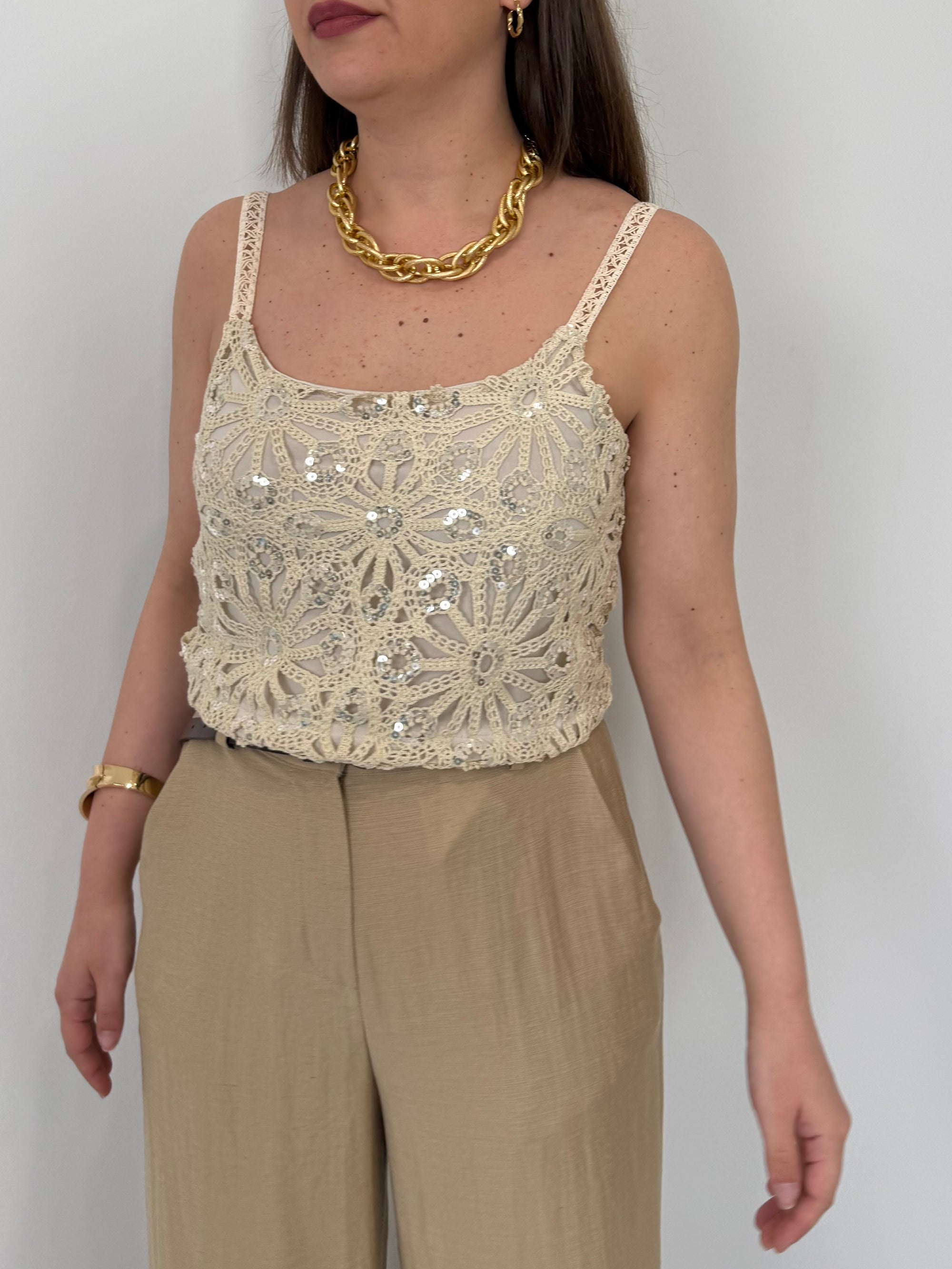 Haveone - Top corto in pizzo e paillettes