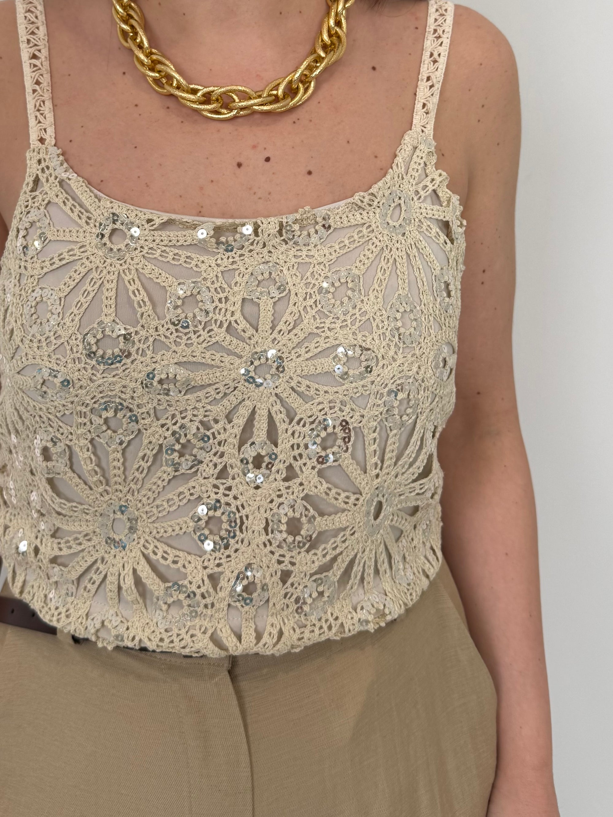 Haveone - Top corto in pizzo e paillettes