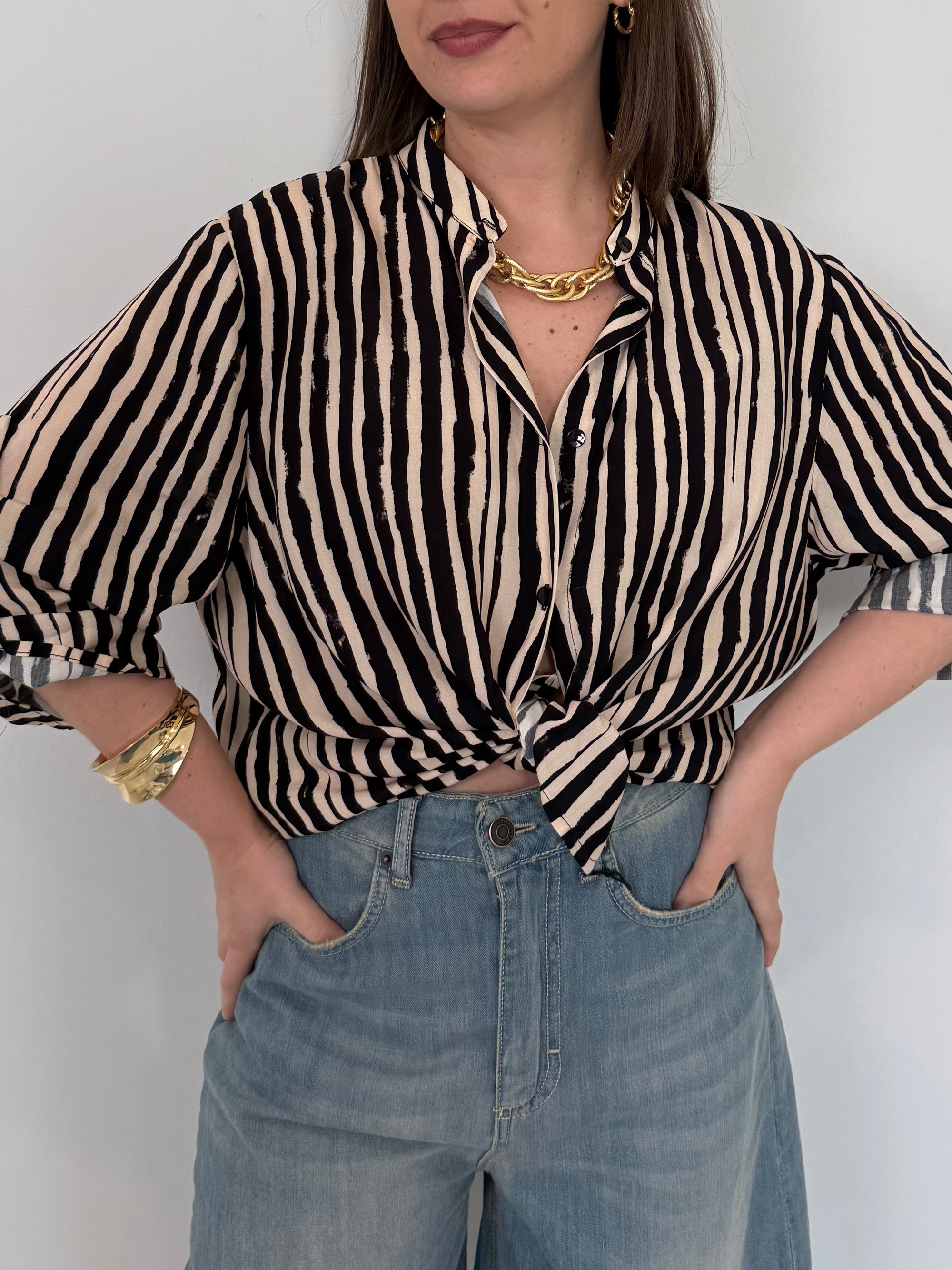 Haveone - Camicia in viscosa riga fine