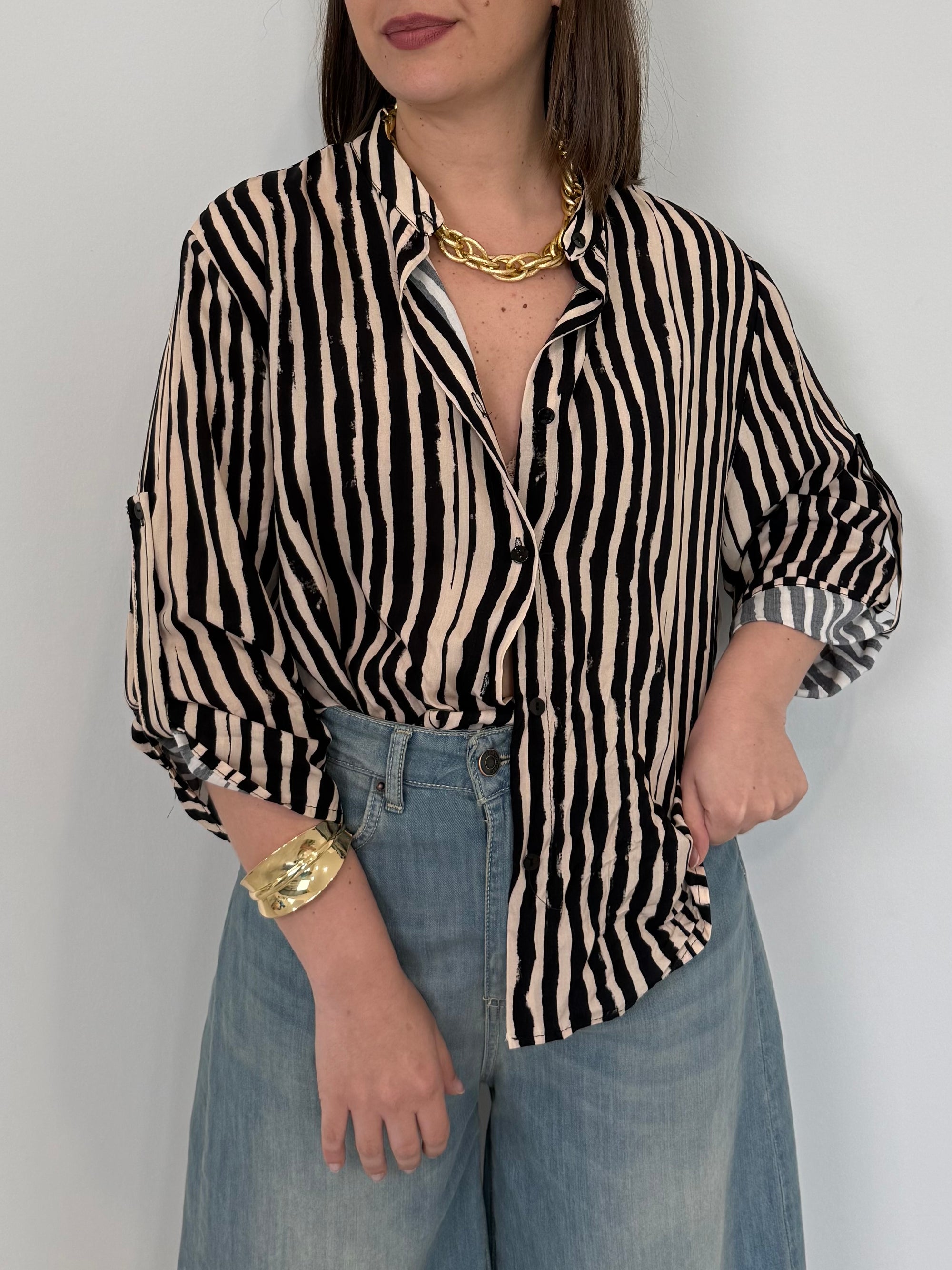 Haveone - Camicia in viscosa riga fine