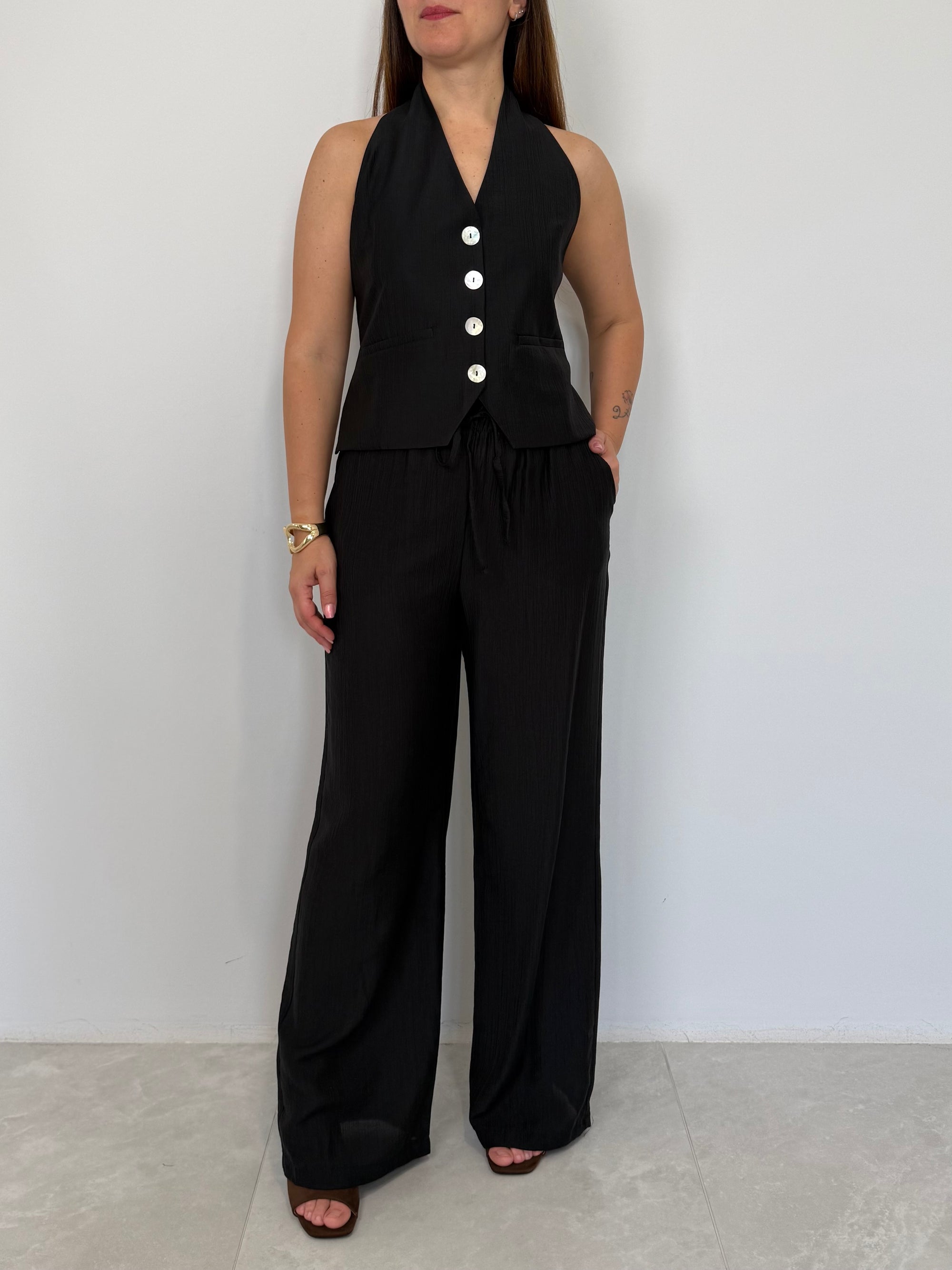 Haveone - Pantalone goffrato nero