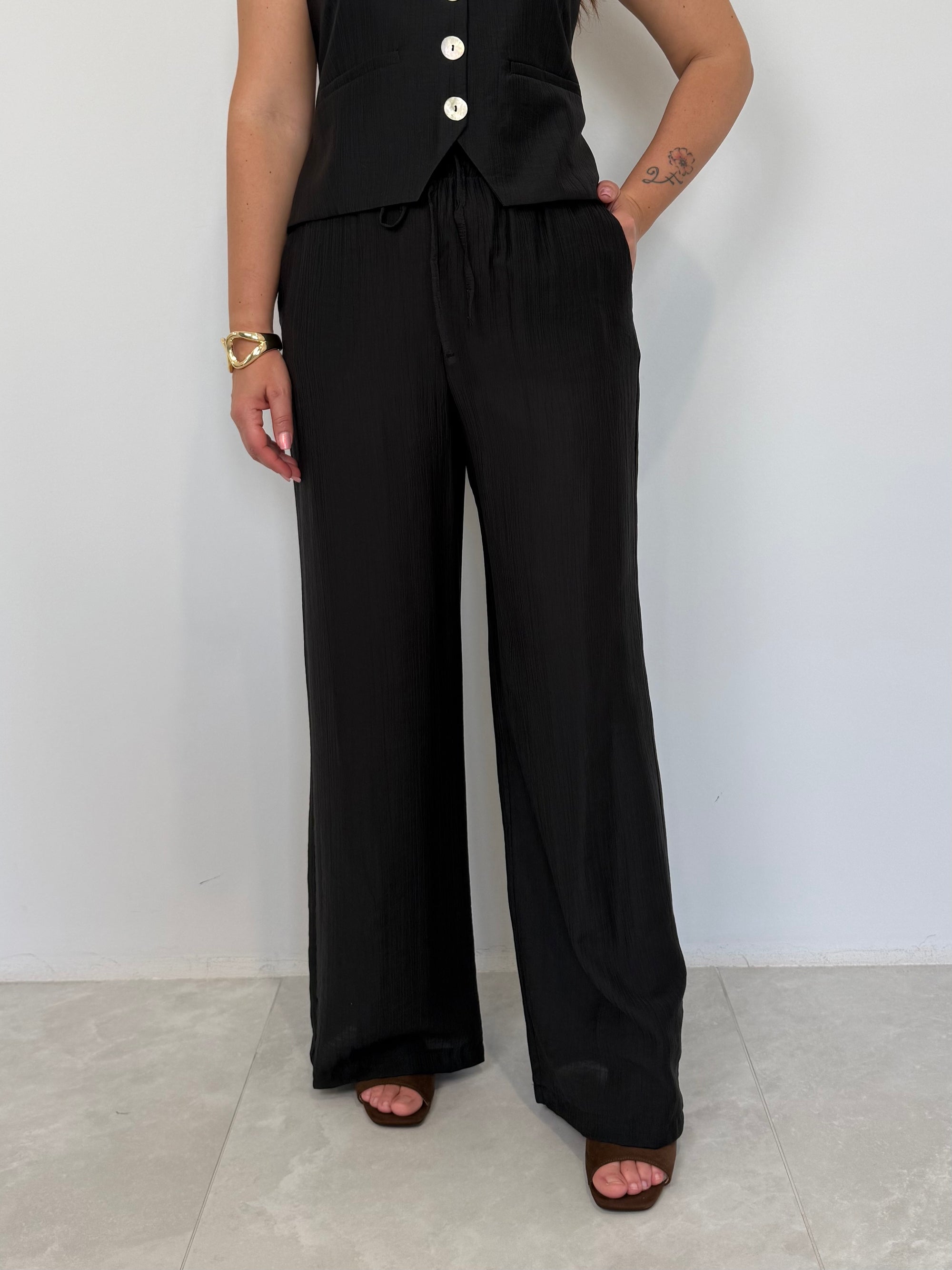 Haveone - Pantalone goffrato nero