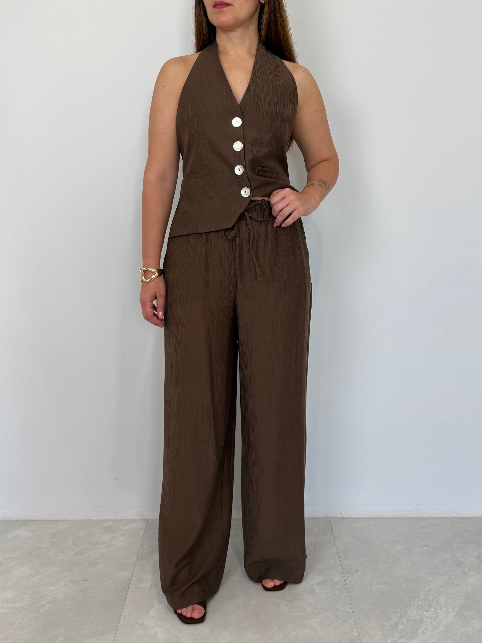 Haveone - Pantalone goffrato moro