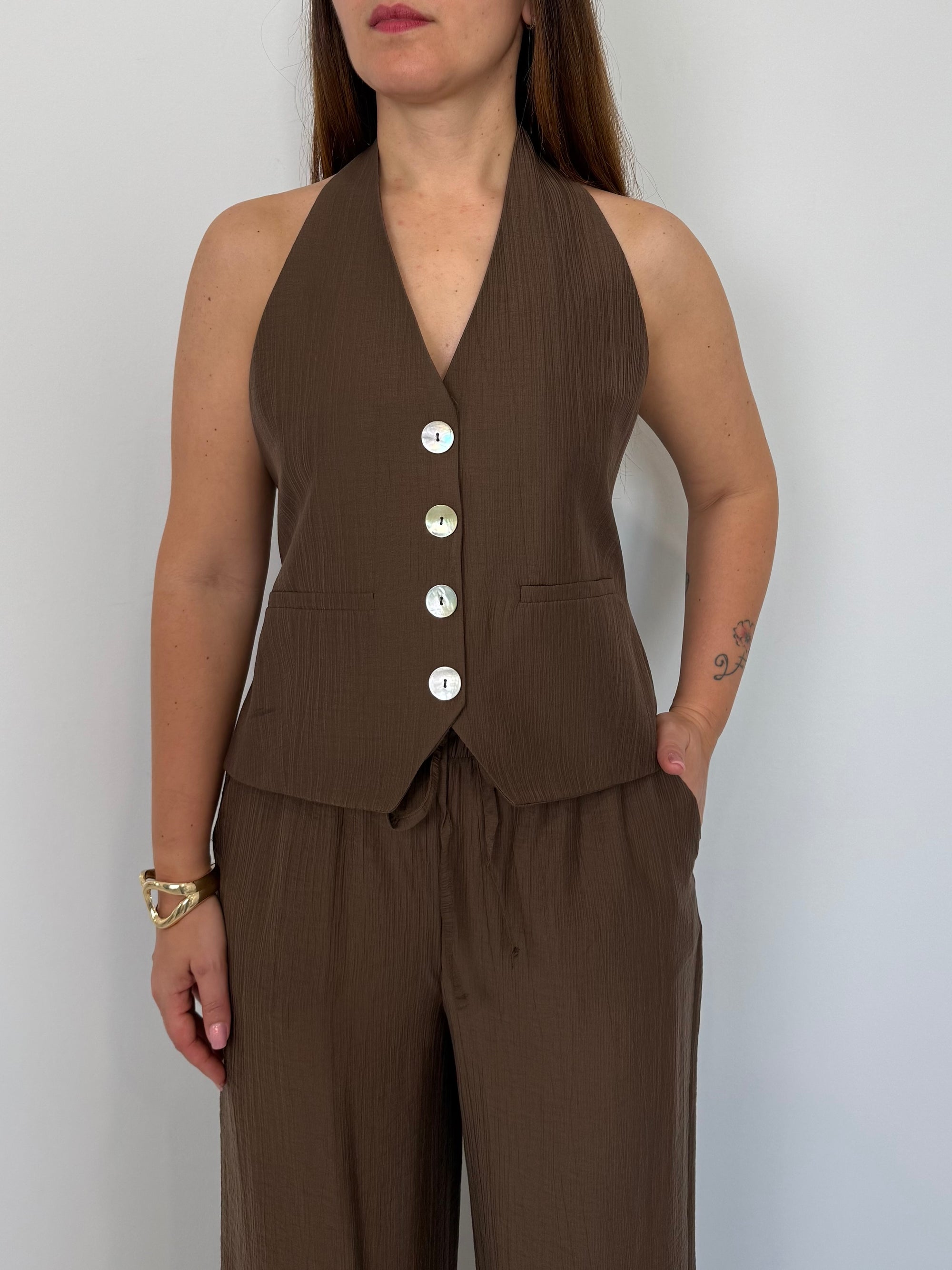 Haveone - Gilet goffrato moro