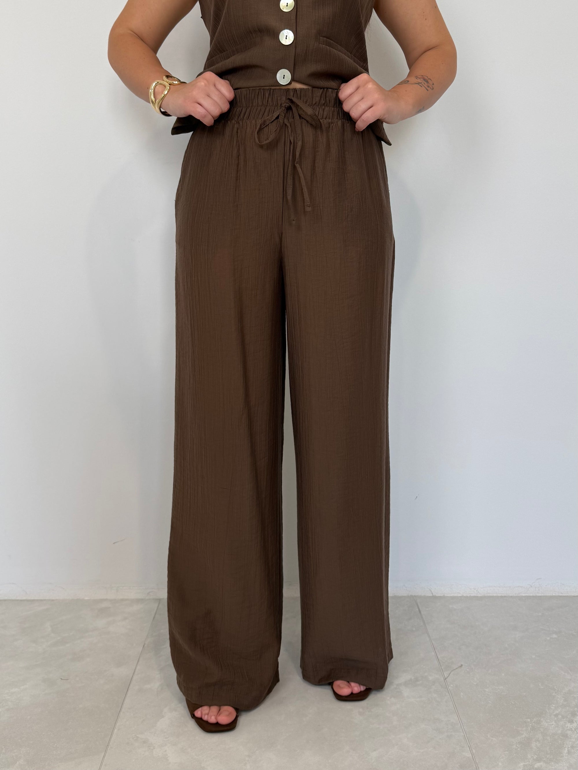 Haveone - Pantalone goffrato moro
