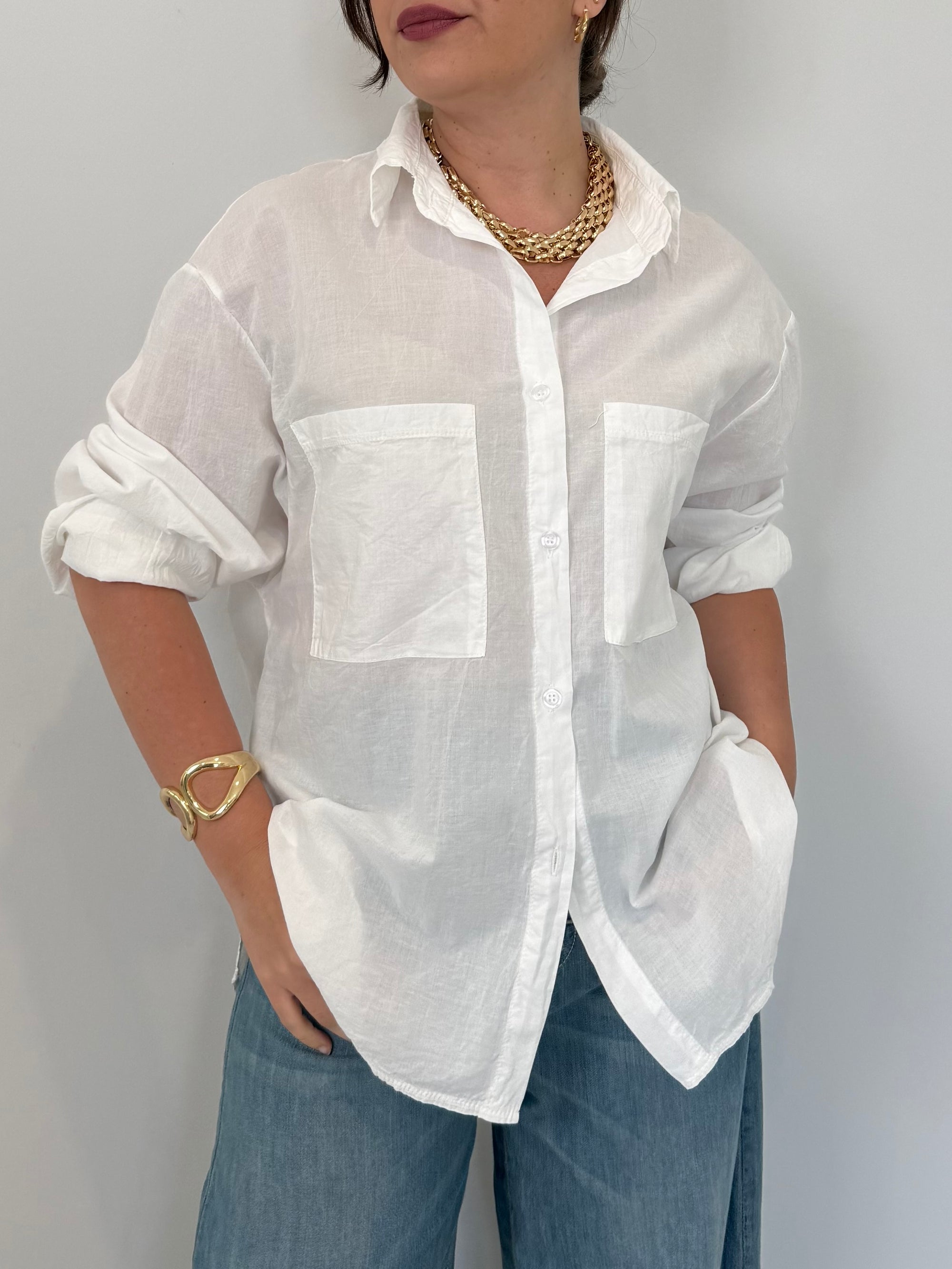 Haveone - Camicia leggera in cotone bianca