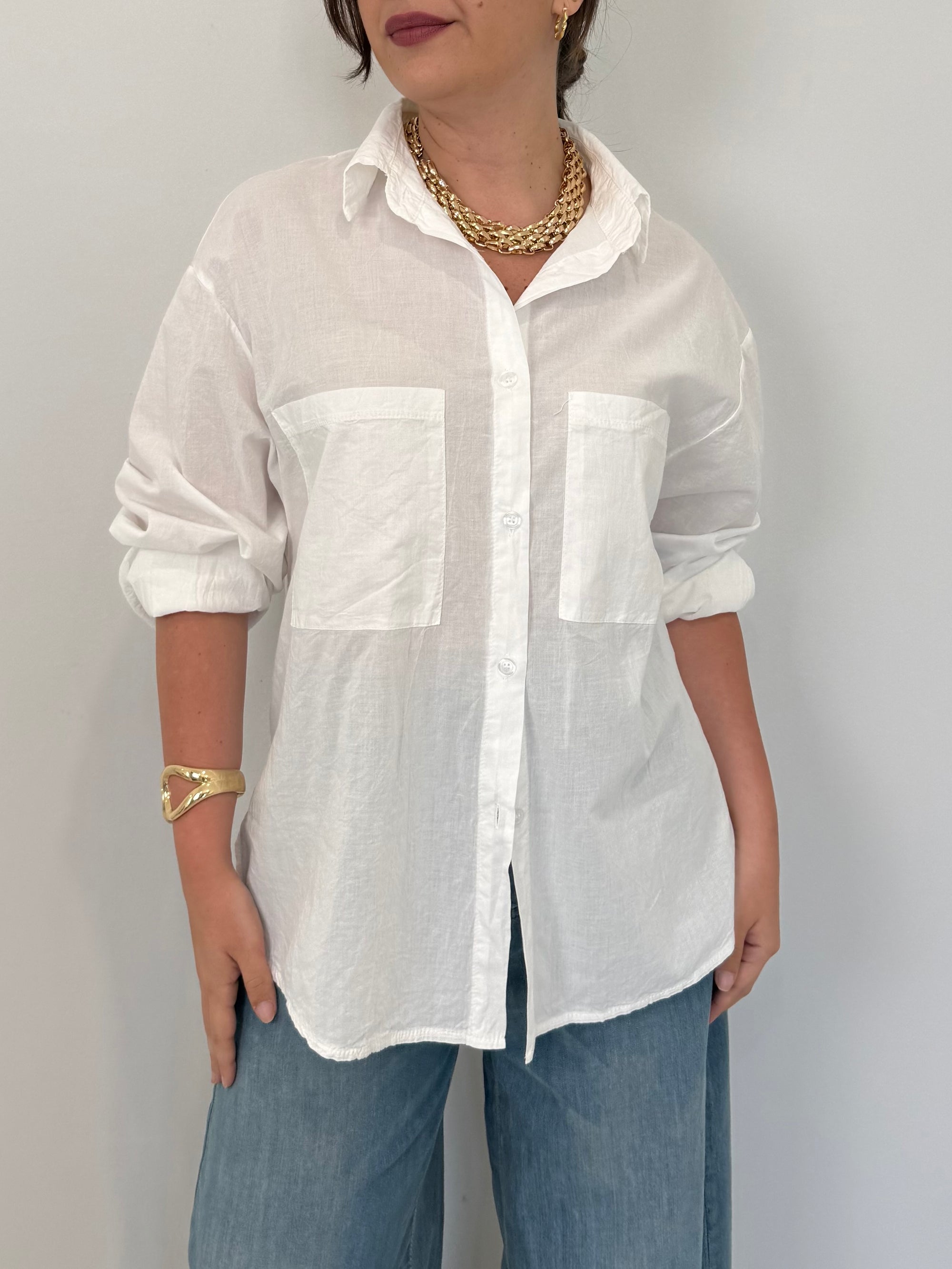 Haveone - Camicia leggera in cotone bianca