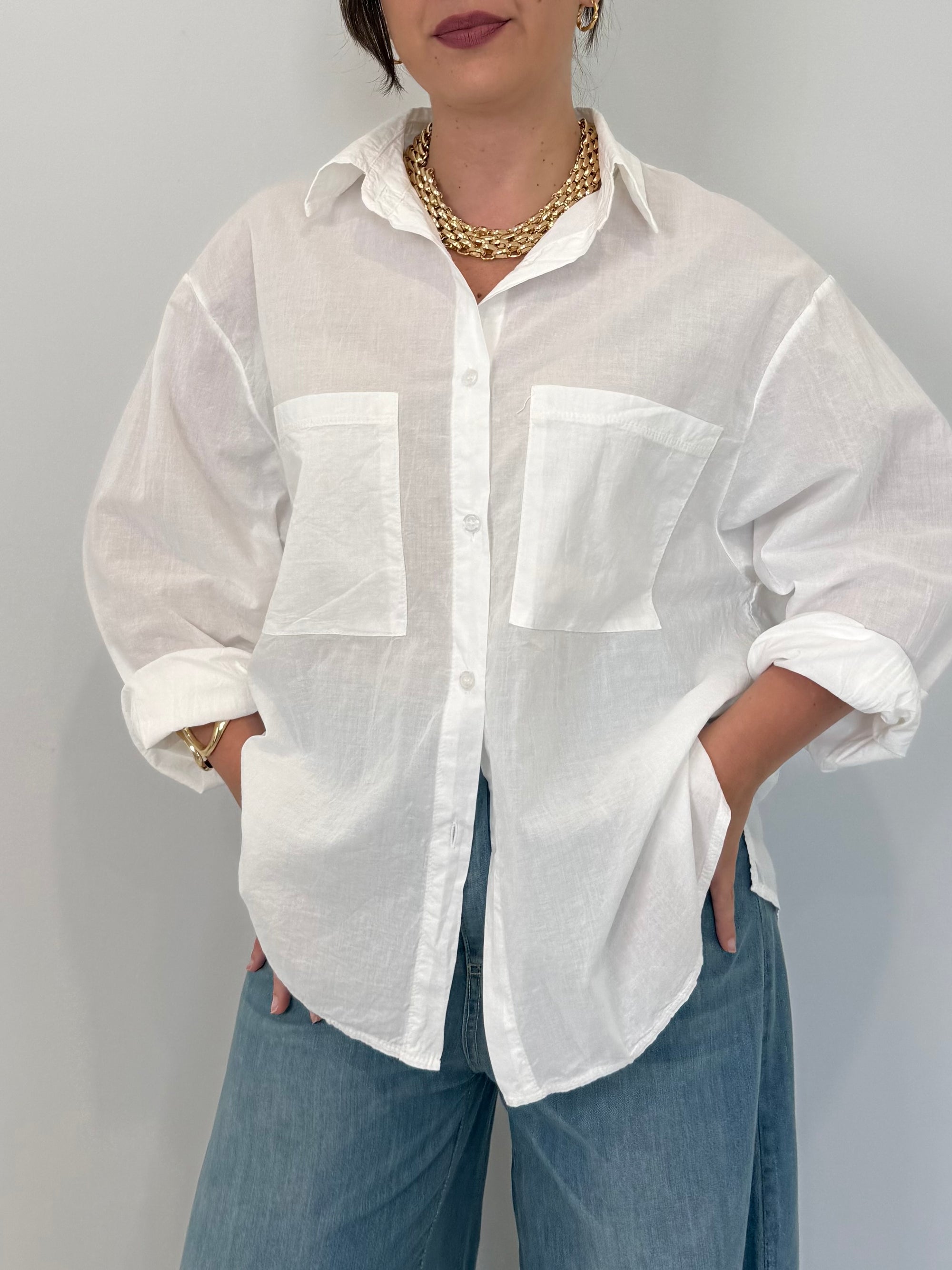 Haveone - Camicia leggera in cotone bianca