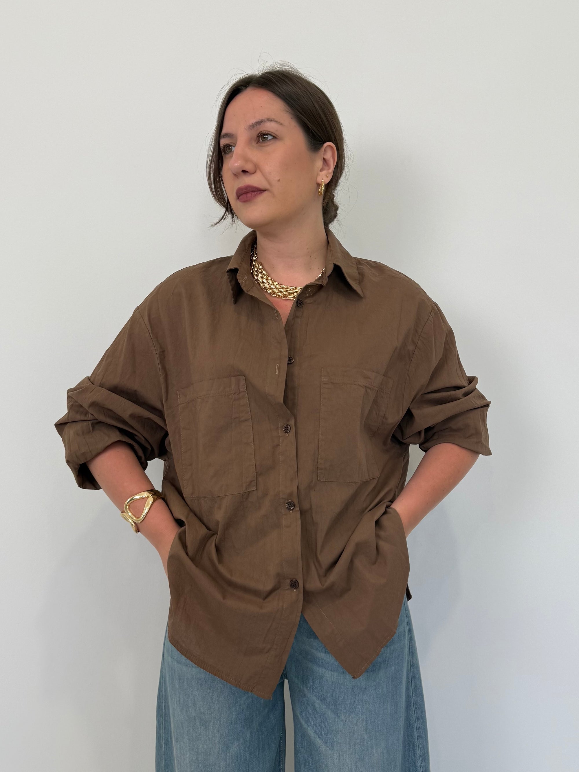 Haveone - Camicia leggera in cotone moro