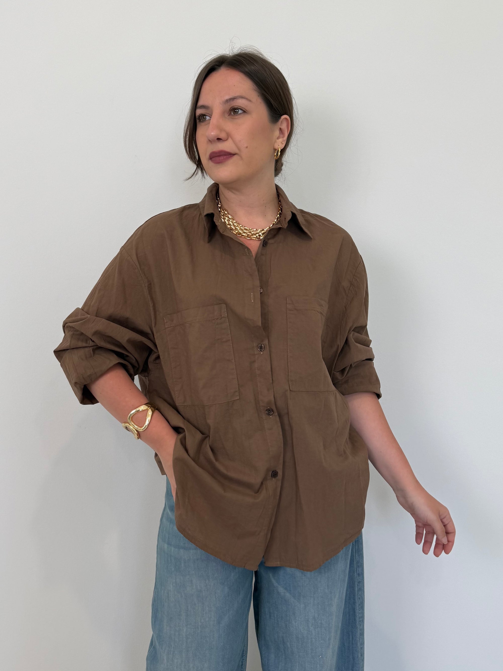 Haveone - Camicia leggera in cotone moro