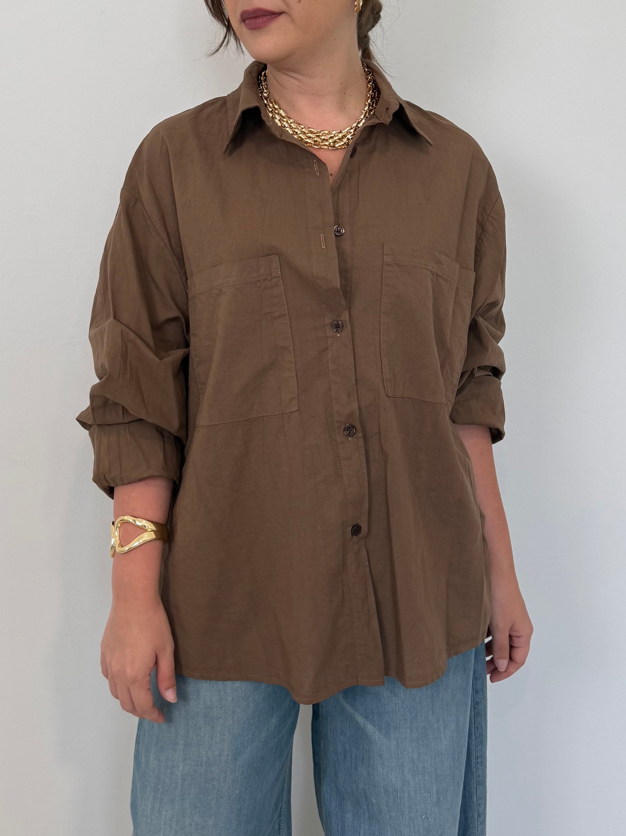 Haveone - Camicia leggera in cotone moro