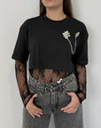 SusyMix - T-shirt con body in pizzo nero