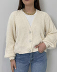 Haveone - Cardigan perla 3 bottoni gioiello panna