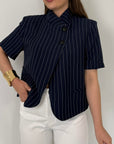 Haveone - Giacca Lady gessata blu