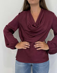 Haveone - Blusa viscosa scollo sciallato ciliegia