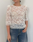 Haveone - Blusa a sbuffo in pizzo bianca