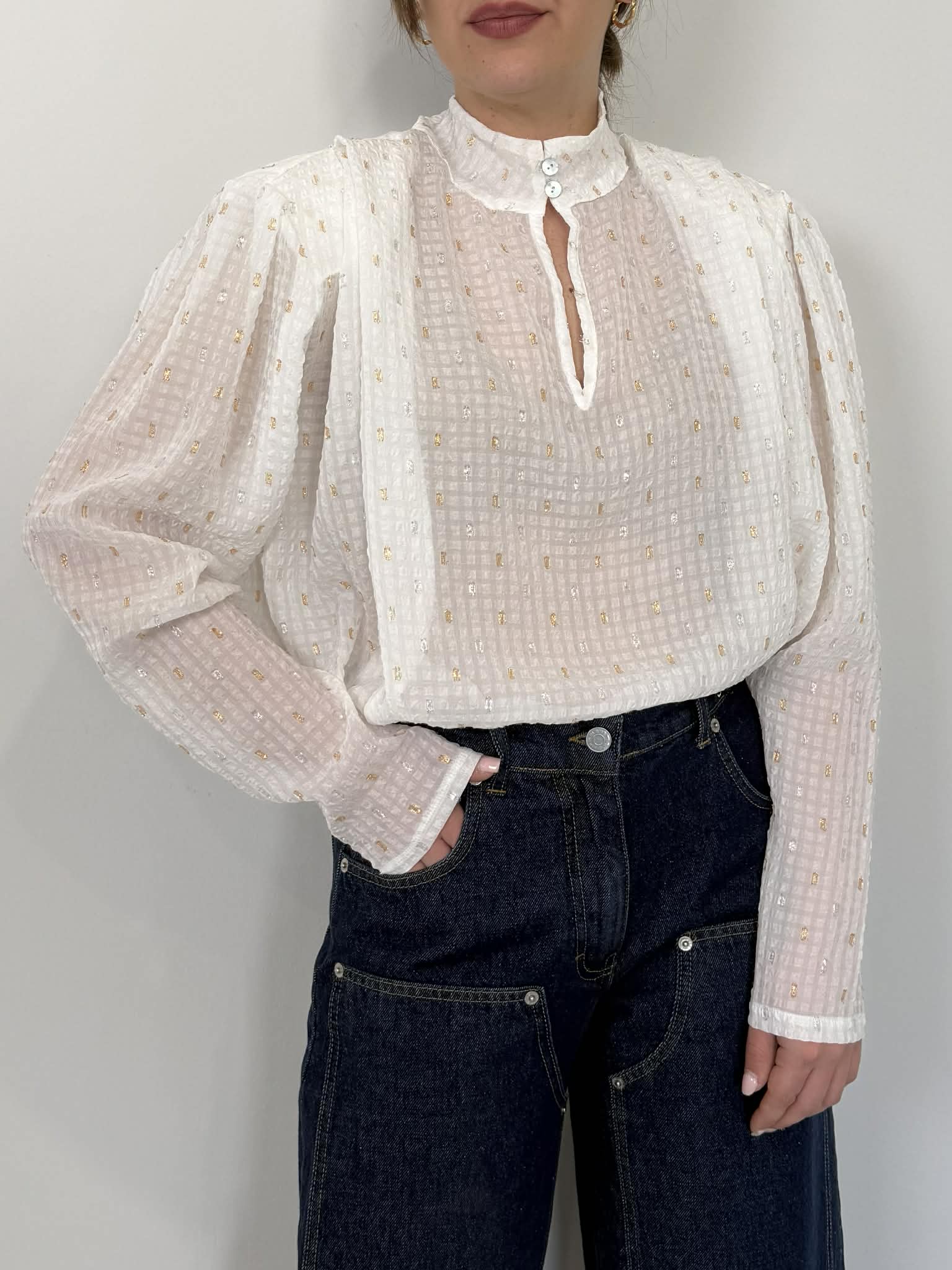 Haveone - Blusa bianca con dettagli lurex