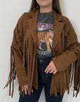 Haveone - Giacca in suede con frange cuoio