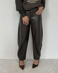 Haveone - Pantalone barrel ecopelle moro