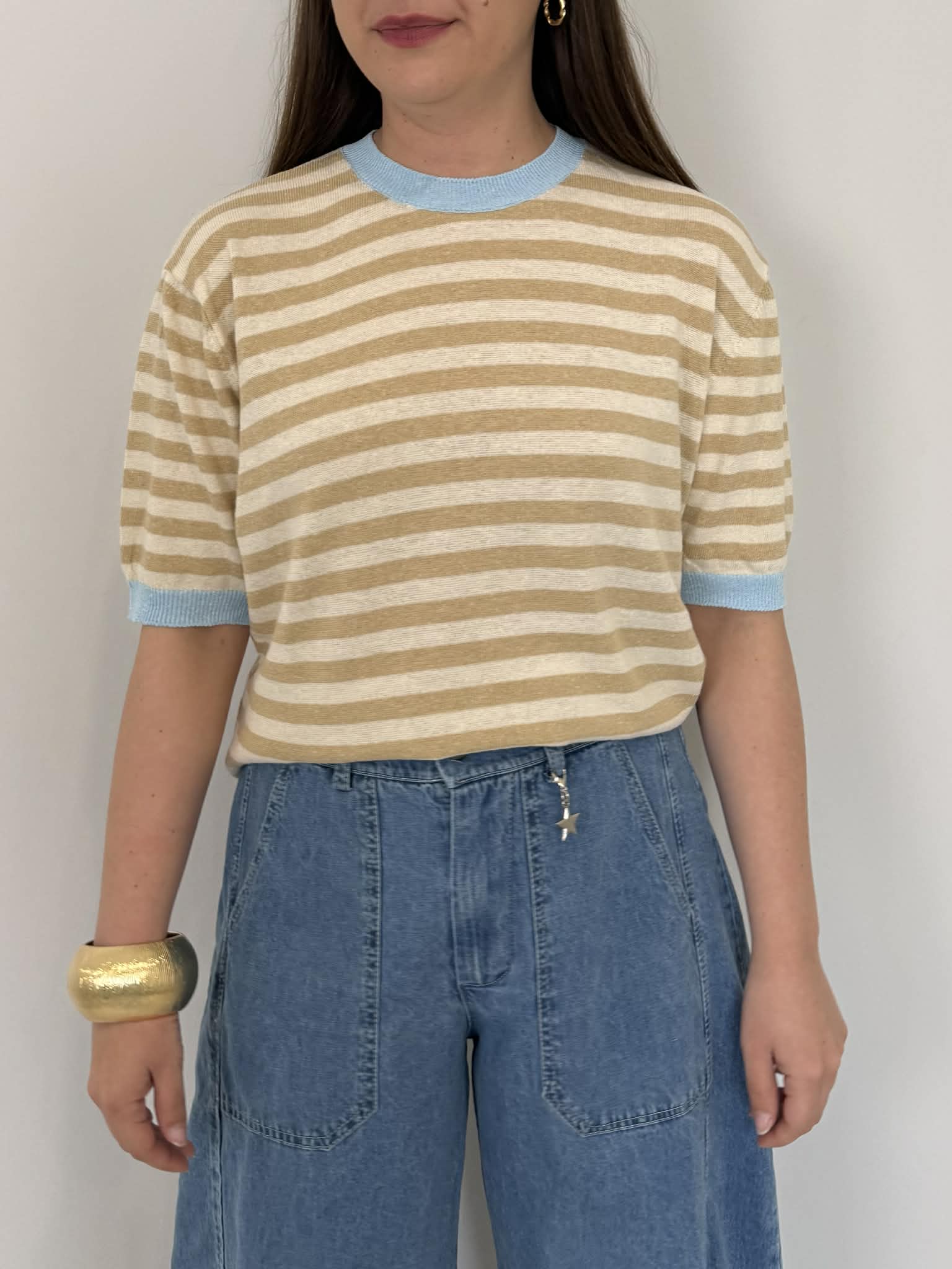 Tensione In - Maglia in filo con contrasto azzurro