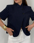 Haveone - Giacca Lady gessata blu
