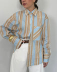 Haveone - Camicia rigata celeste/camel