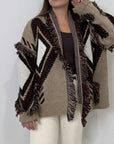 Tensione In - Cardigan rombi e frange fango