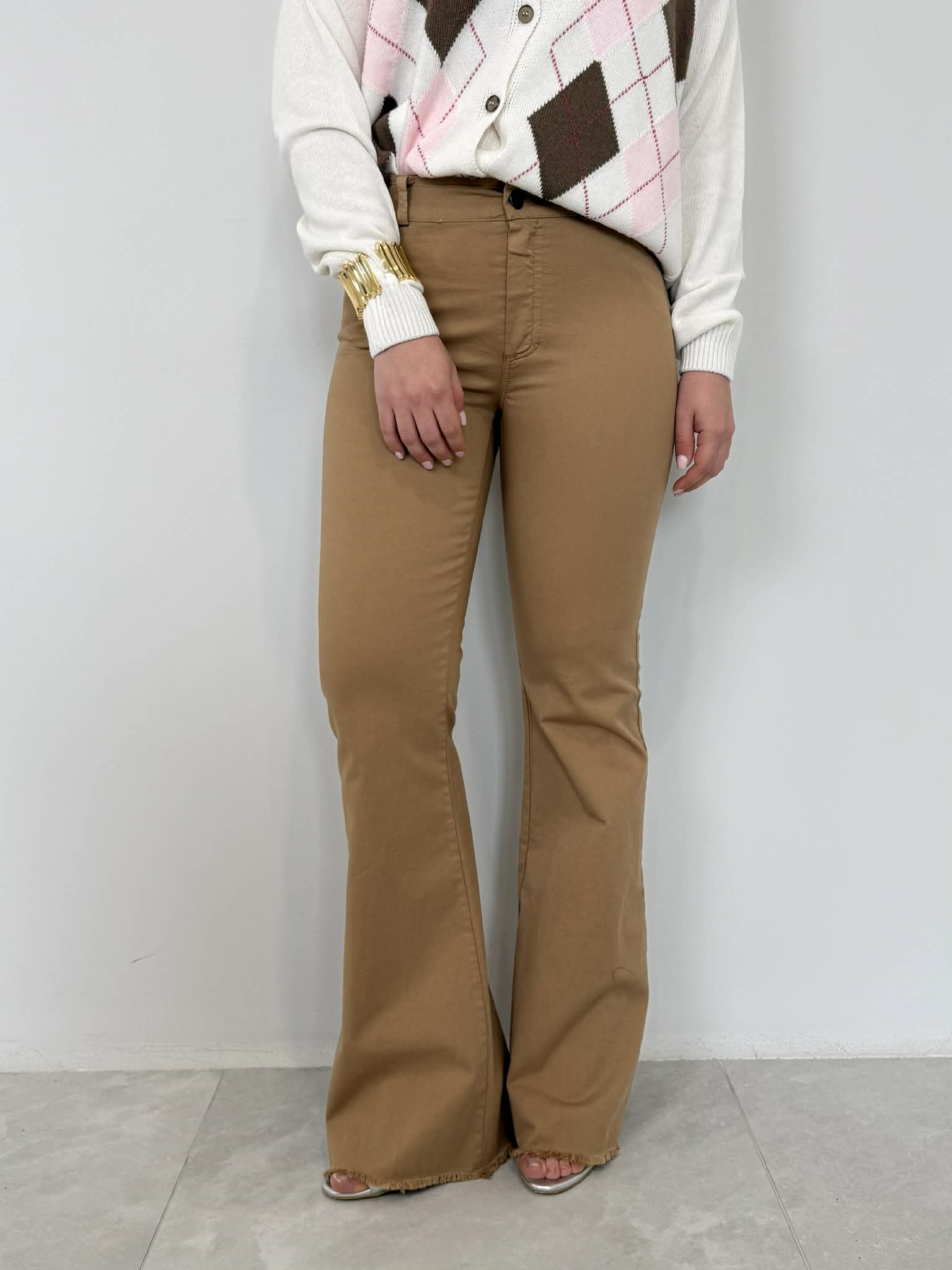 Motel - Pantalone in cotone flare tabacco