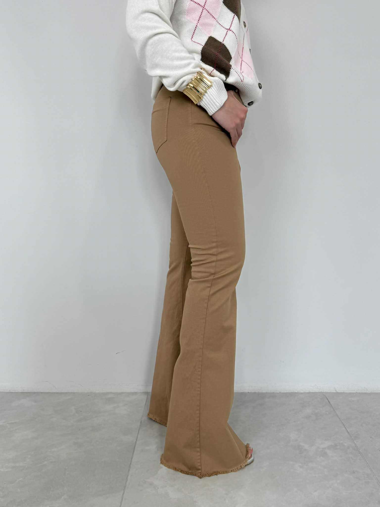Motel - Pantalone in cotone flare tabacco