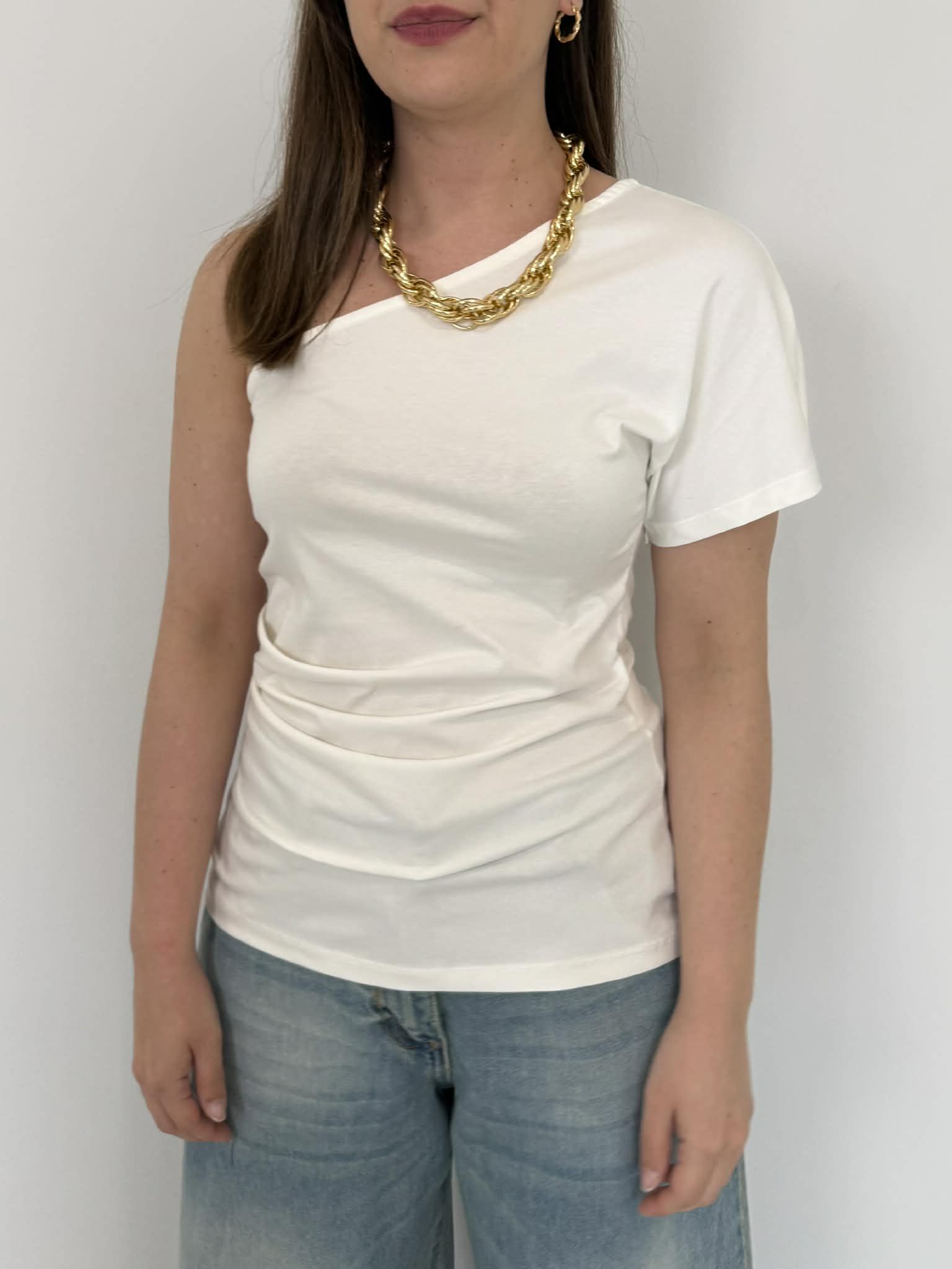 Haveone - T-shirt monospalla bianco