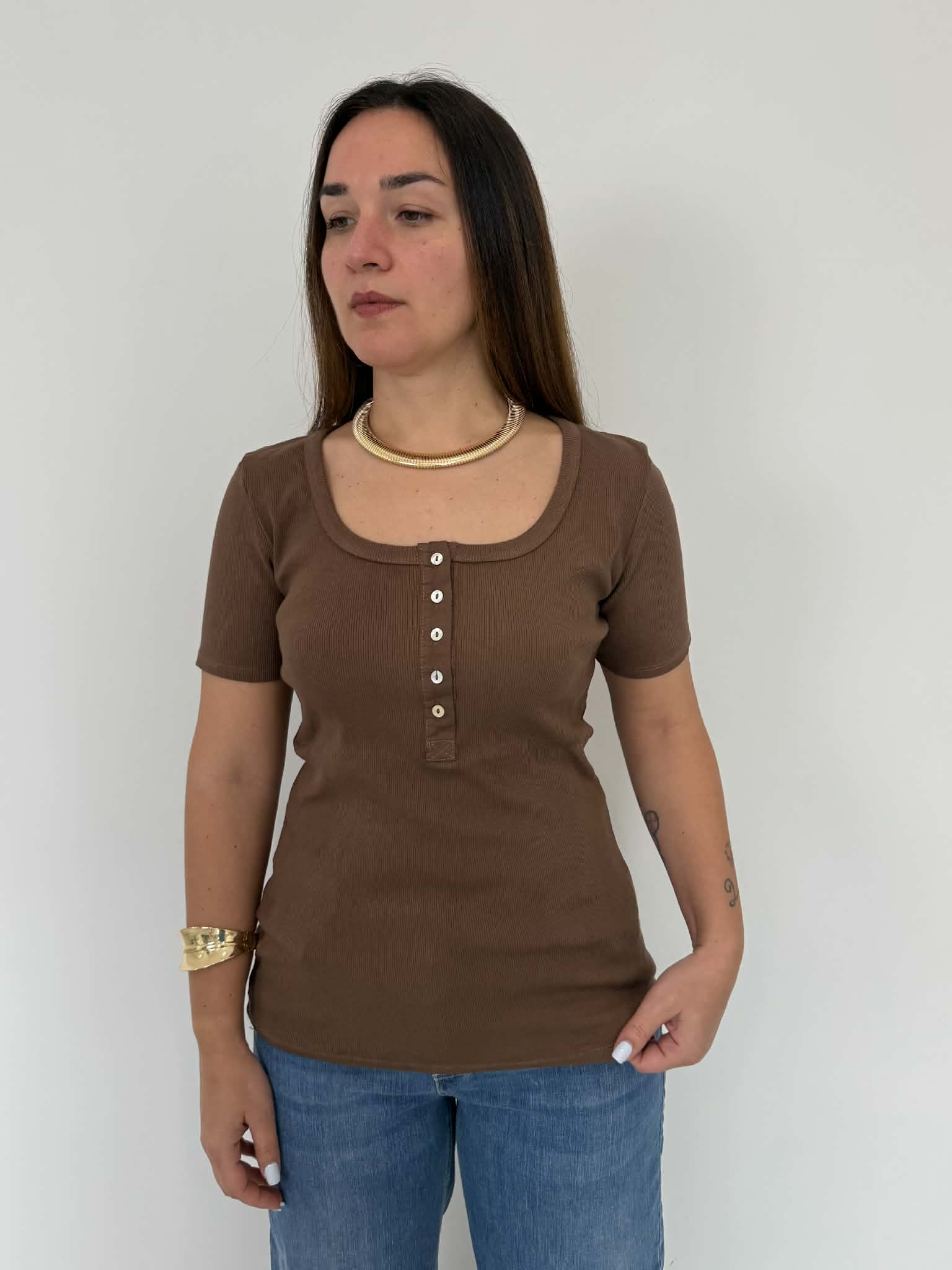 Haveone - Maglia serafino a costine moro