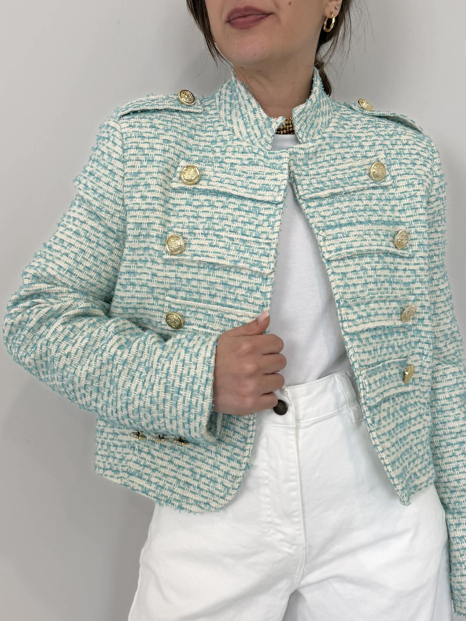 Motel - Giacca napoleon tweed acqua