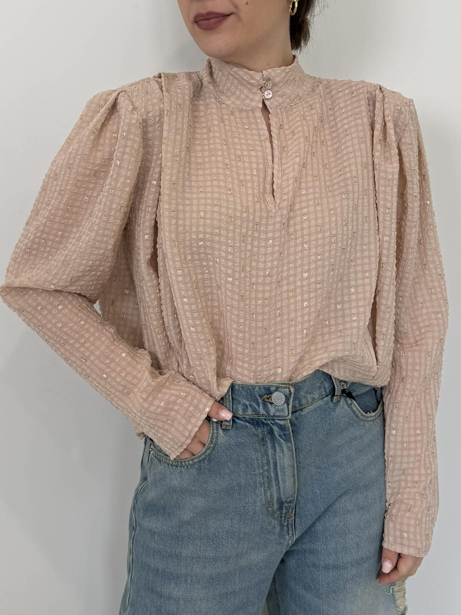 Haveone - Blusa rosa con dettagli lurex