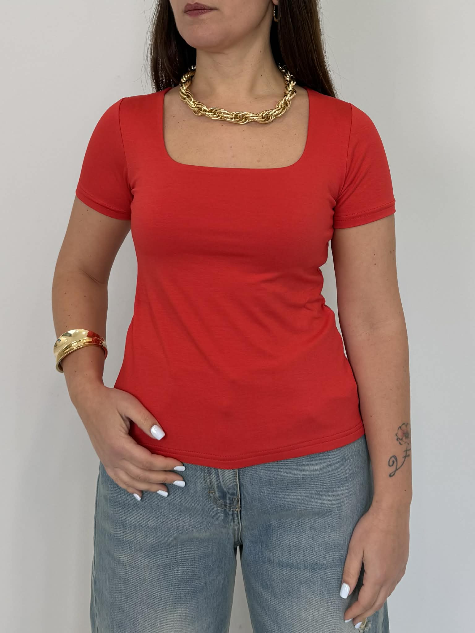 SusyMix - T-shirt scollo quadrato rosso