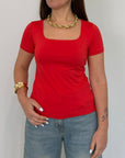 SusyMix - T-shirt scollo quadrato rosso