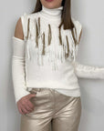 Haveone - Maglioncino con frange frontali bianco
