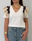 SusyMix - T-shirt con balze in cotone moro