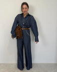 Haveone - Pantalone gessato effetto denim