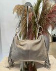 Civico23- Tracolla vera pelle con frange beige