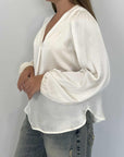 Haveone - Blusa viscosa scollo V burro