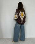 Tensione In - Cardigan motivo rombi cioccolato/giallo
