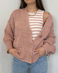 Haveone - Cardigan ricamo bottoni in legno rosa