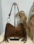 Civico23- Tracolla vera pelle con frange cioccolato